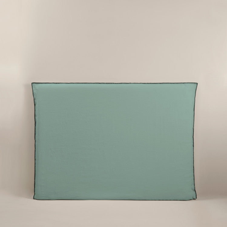 Housse de tête de lit NINO vert de gris et feston noir