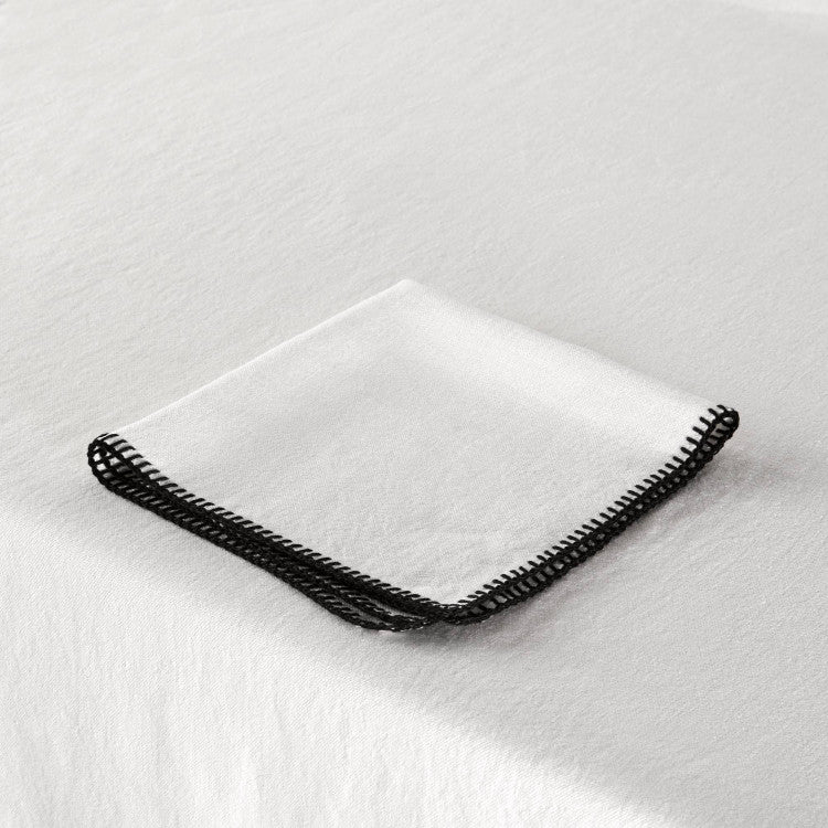 Nappe rectangulaire NINO blanc minéral et feston noir