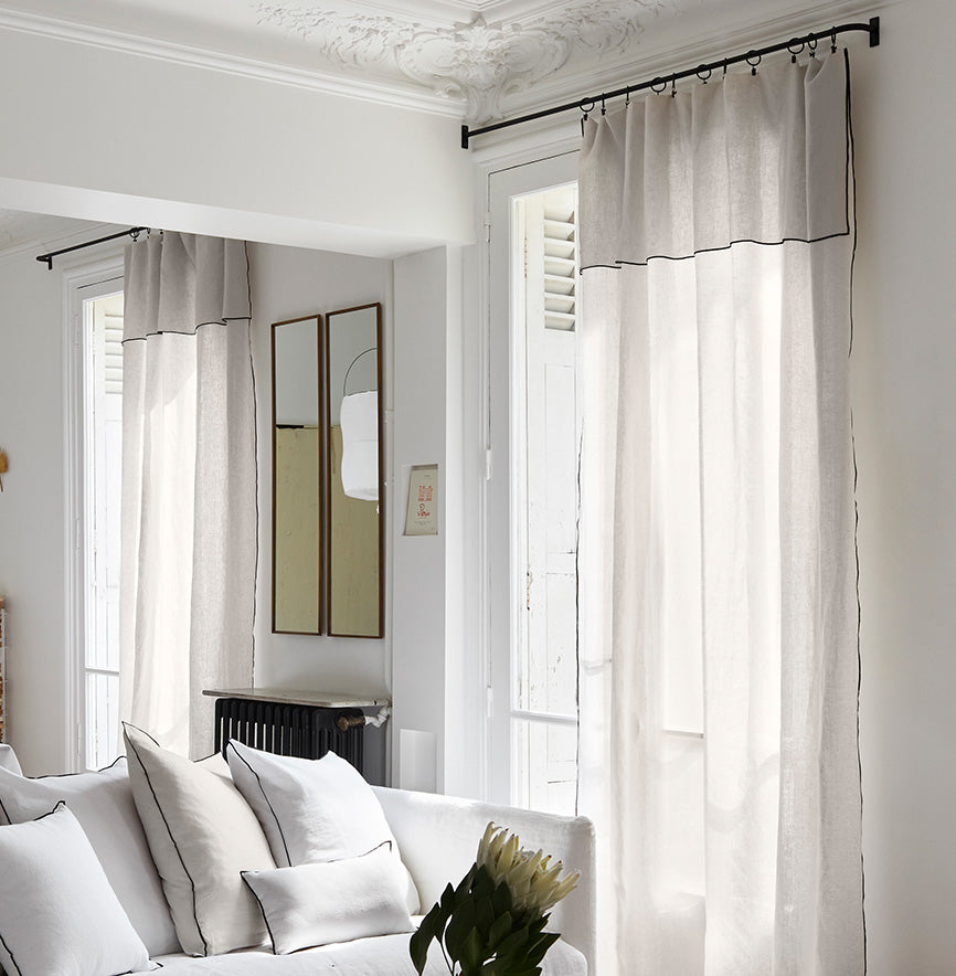 Rideau panneau CARLINA calcaire et bourdon noir