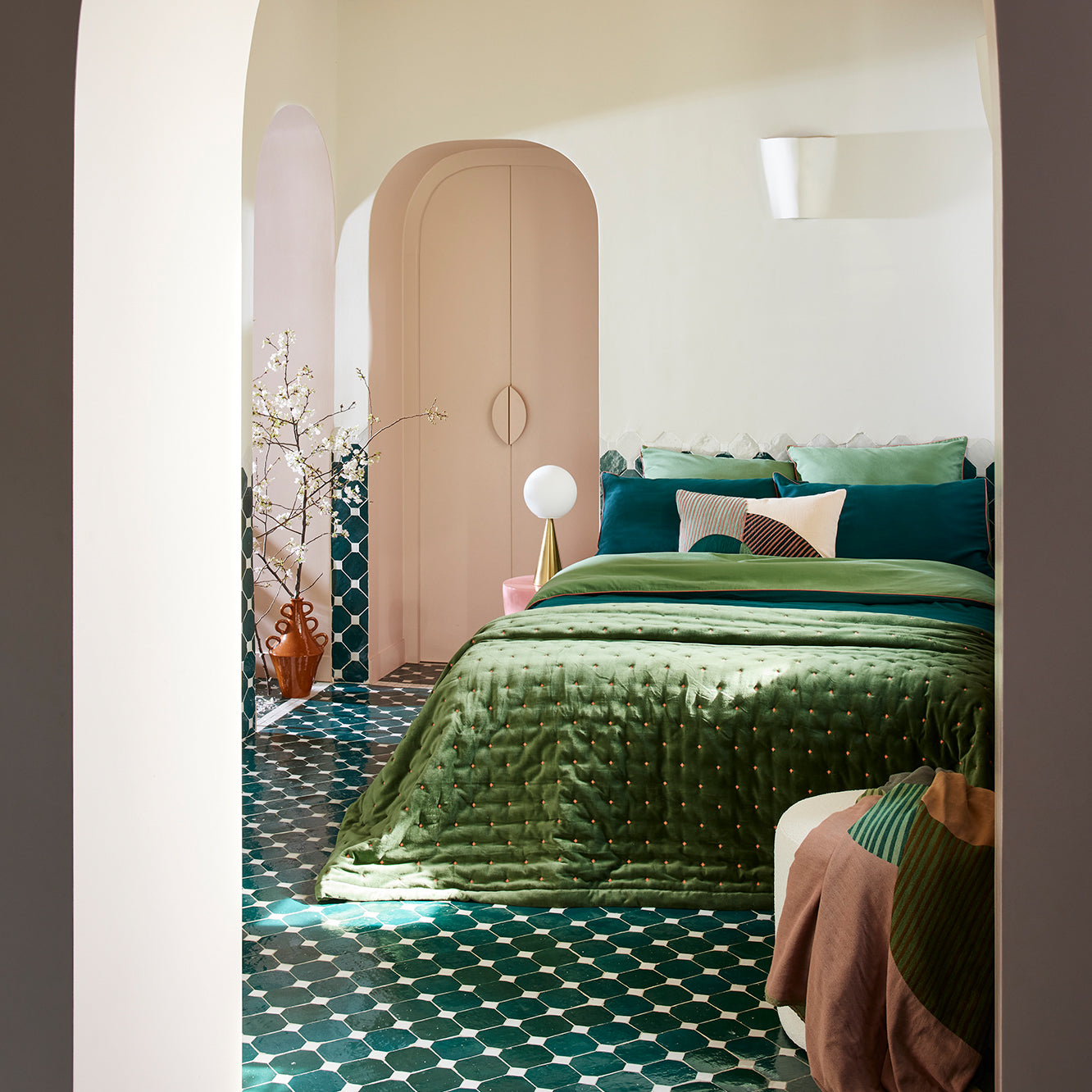 Plaid CALYPSO vert loden et rose