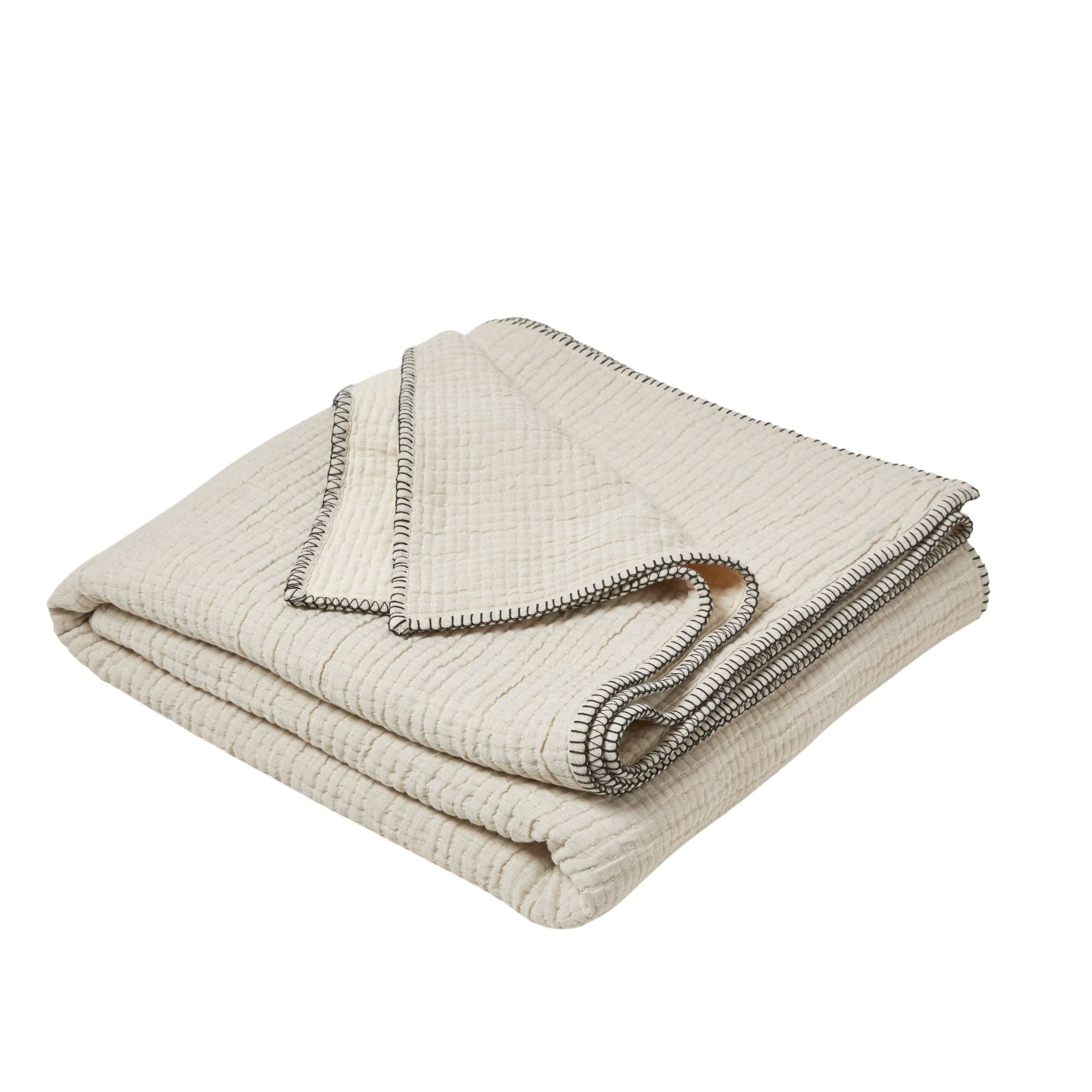 Plaid ILARIO naturel et feston noir