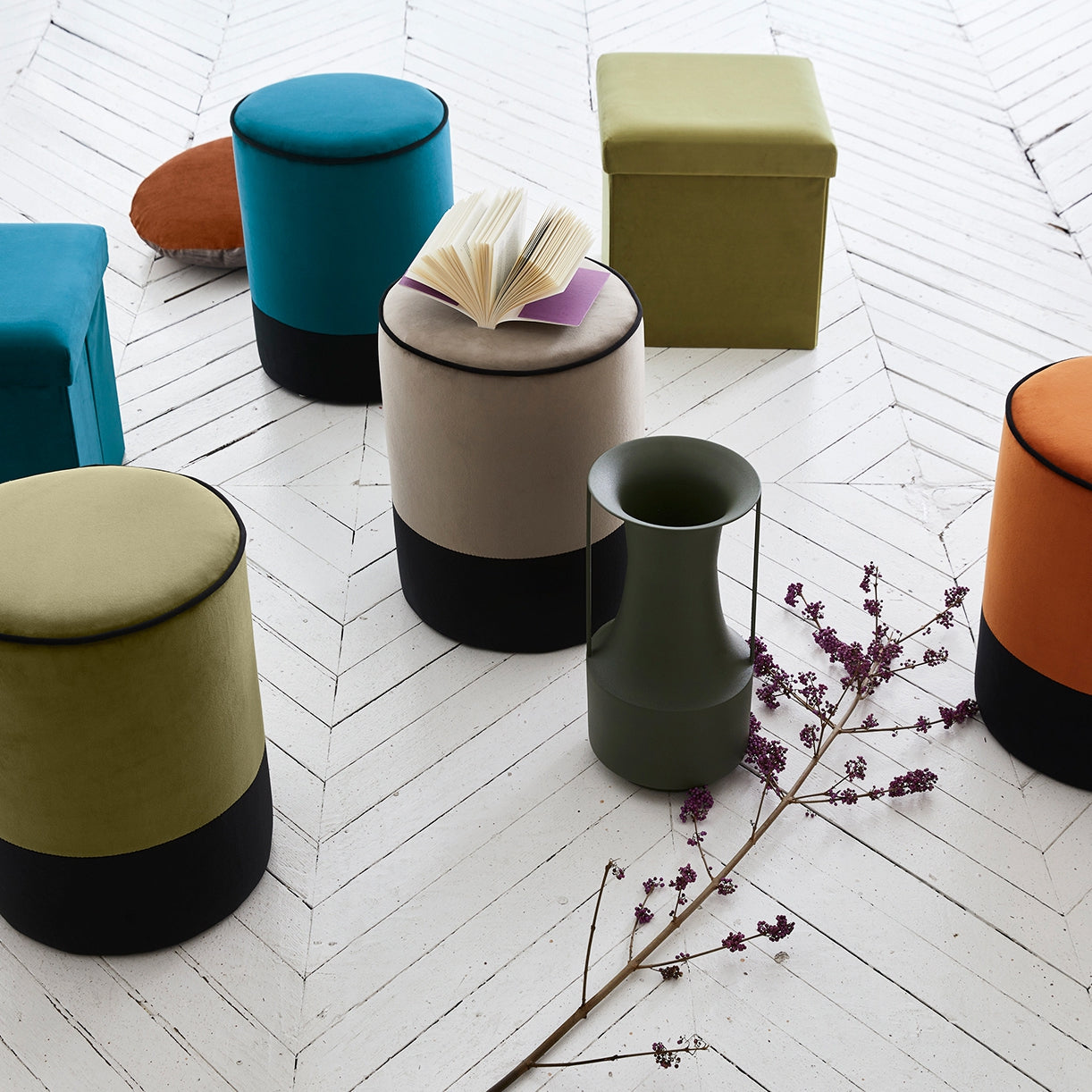 Pouf de rangement ENZO vert olive