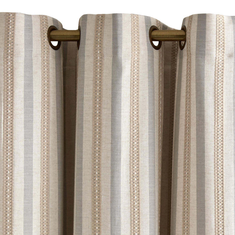 Rideau à oeillets dorés FELICIE beige naturel et bleu
