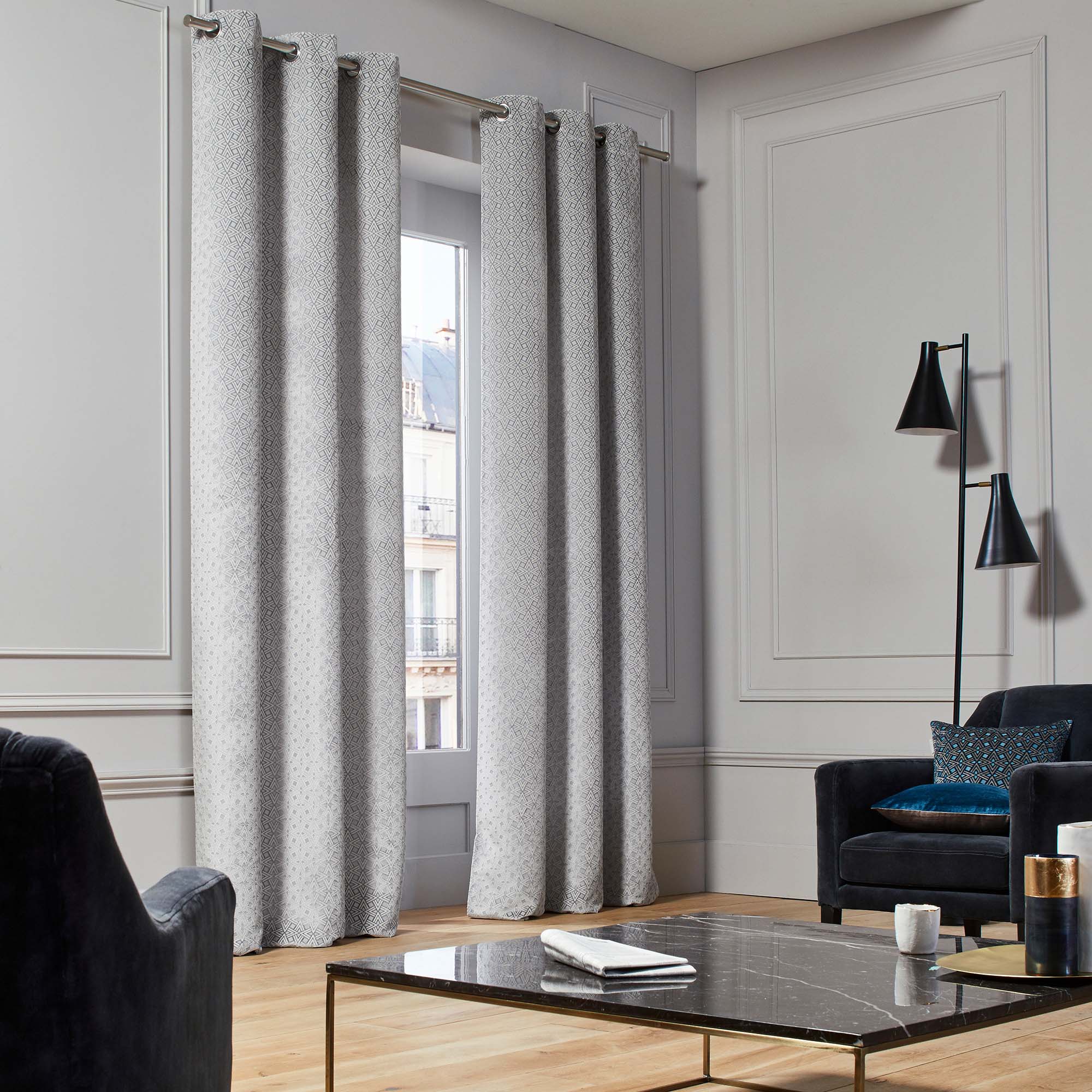 Rideau à oeillets OSCAR gris et blanc