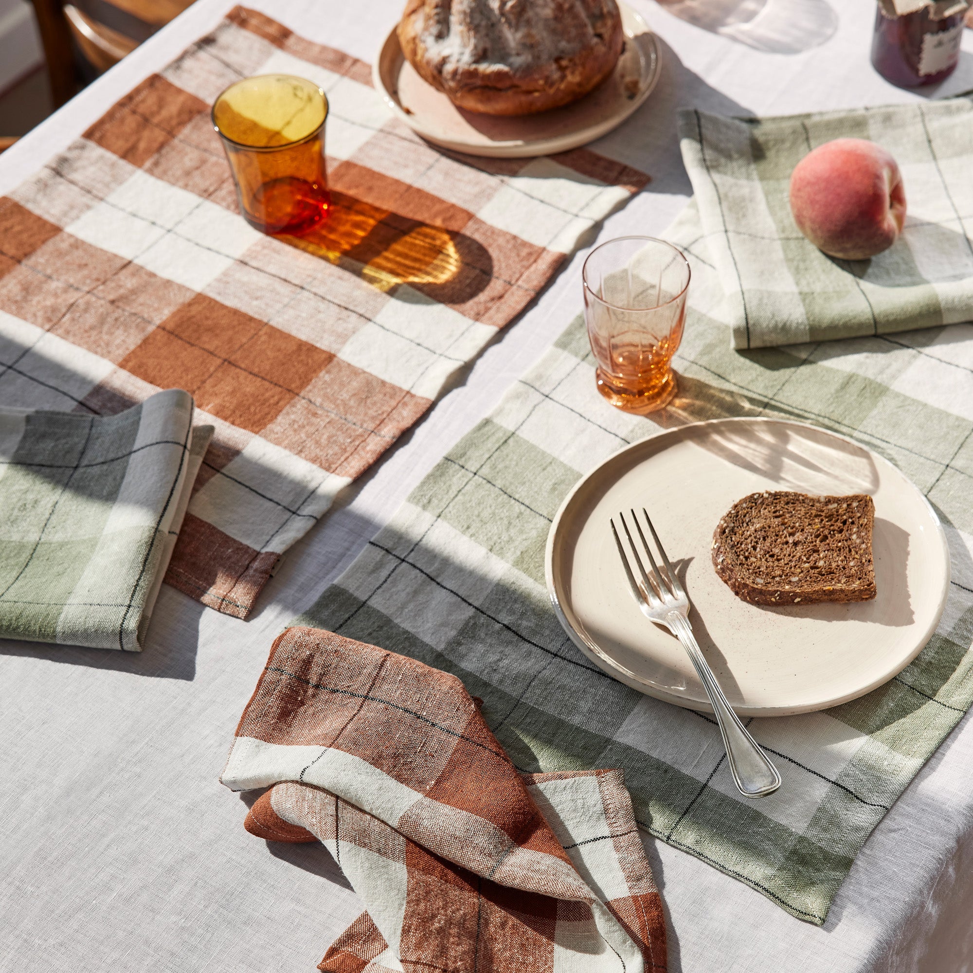 Set de table GREGORY brique et blanc cassé