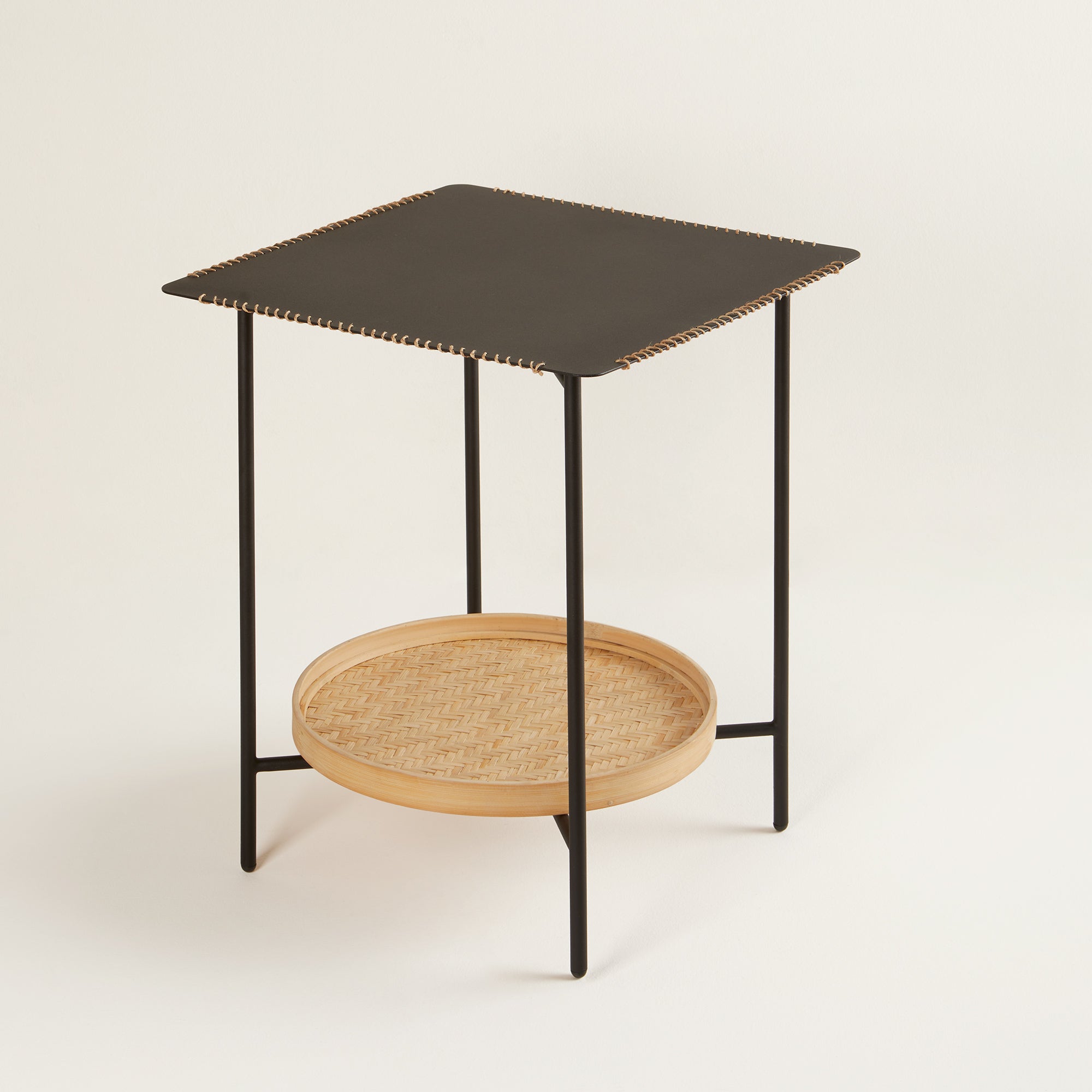 Table d'appoint RAKEL noir mat et bambou