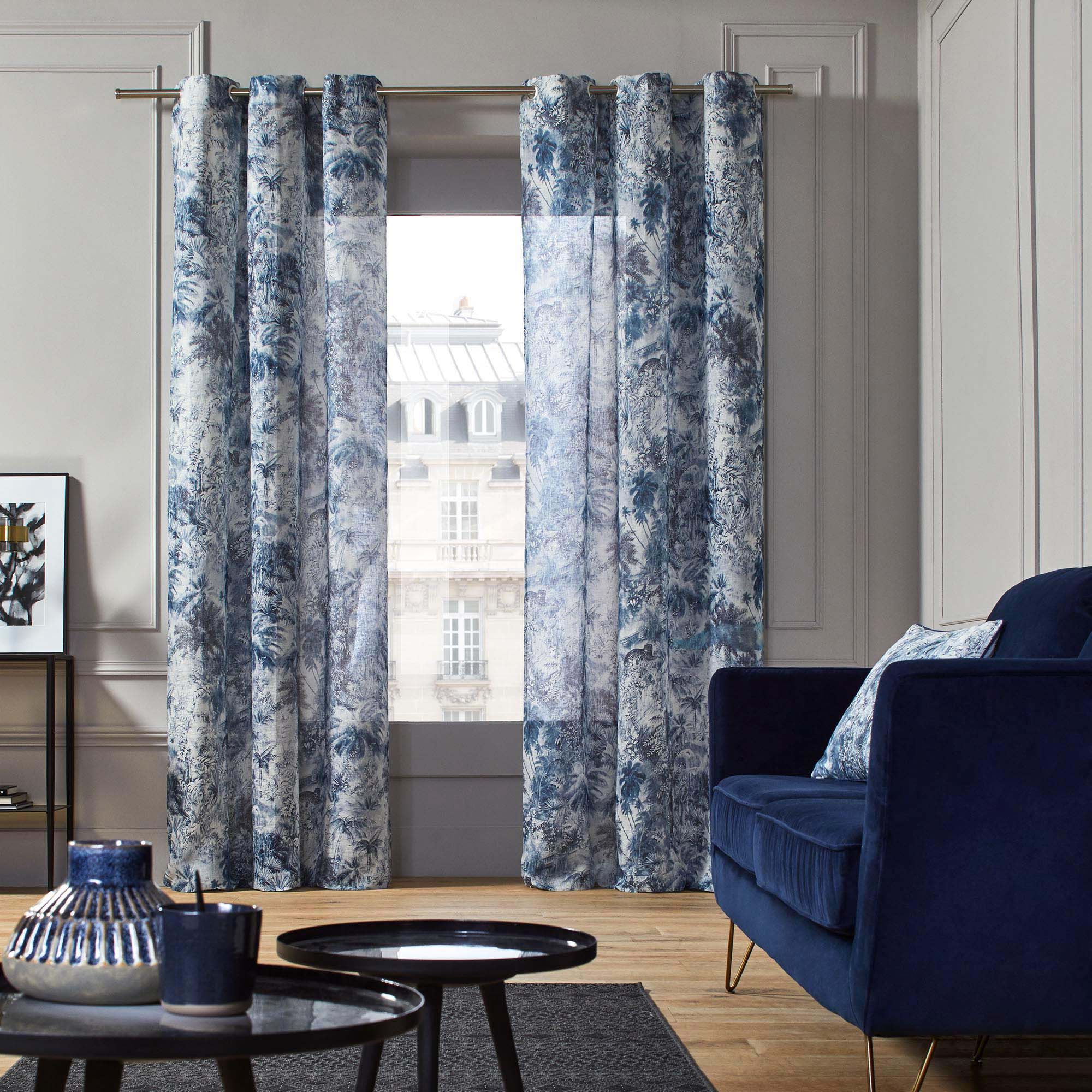 Voilage à oeillets KALI blanc et bleu