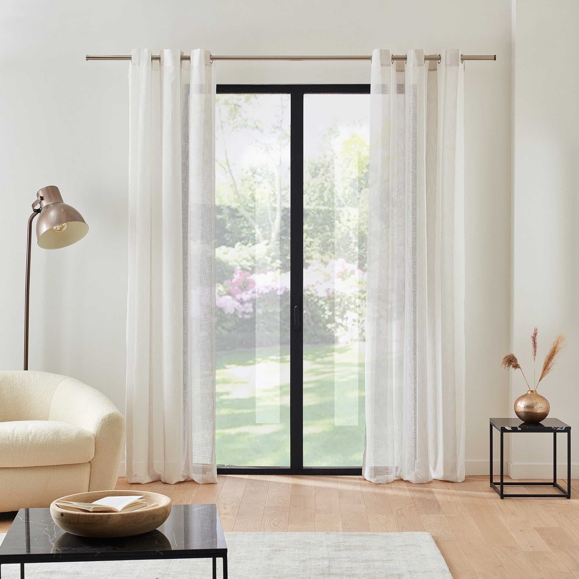 Voilage à oeillets TIMEO blanc et gris